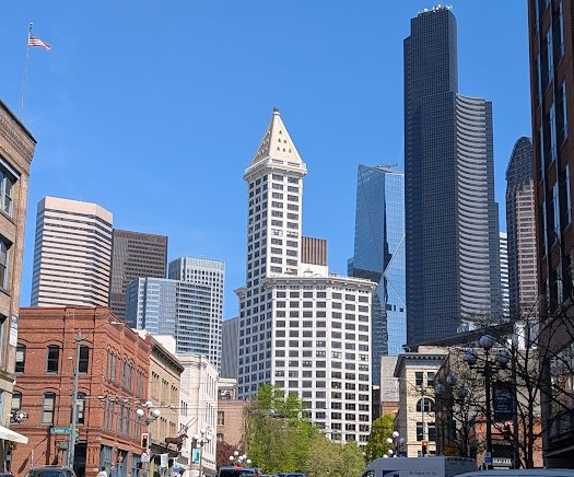 Image shows Smith Tower in Seattle, Washington.
